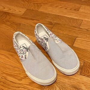 Vans Women's Floral Slip-On Sneakers - Light Gray and White
